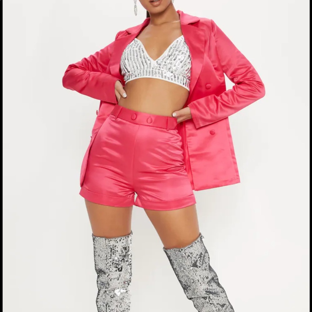 NWT /Hot Pink Satin Suit Shorts